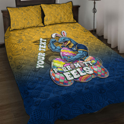 Personalized Parramatta Eels Quilt Bed Set Easter Mascot - Colorful Eggs Cartoon Style