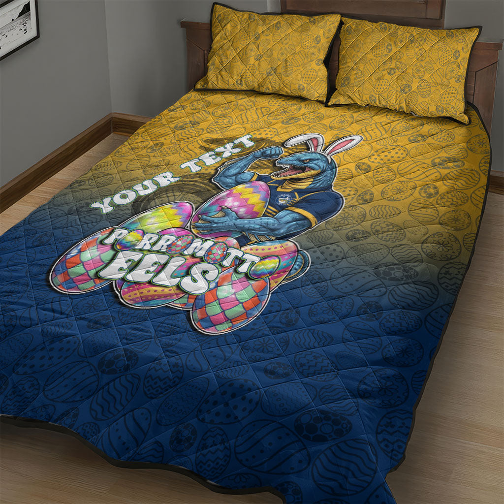 Personalized Parramatta Eels Quilt Bed Set Easter Mascot - Colorful Eggs Cartoon Style