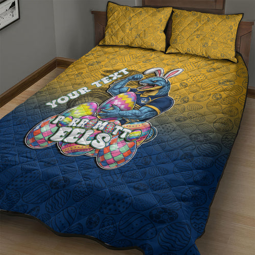 Personalized Parramatta Eels Quilt Bed Set Easter Mascot - Colorful Eggs Cartoon Style