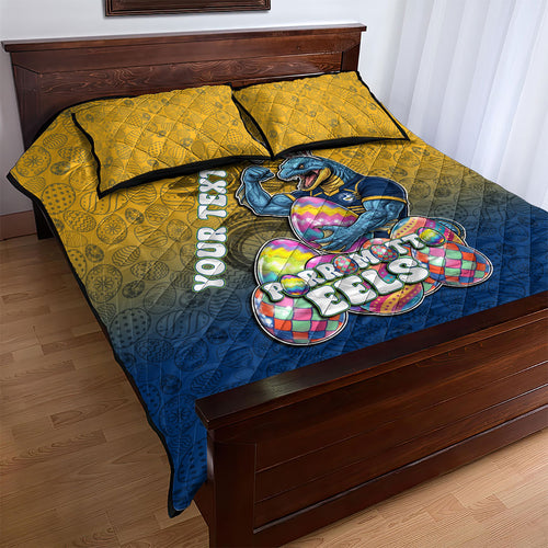 Personalized Parramatta Eels Quilt Bed Set Easter Mascot - Colorful Eggs Cartoon Style