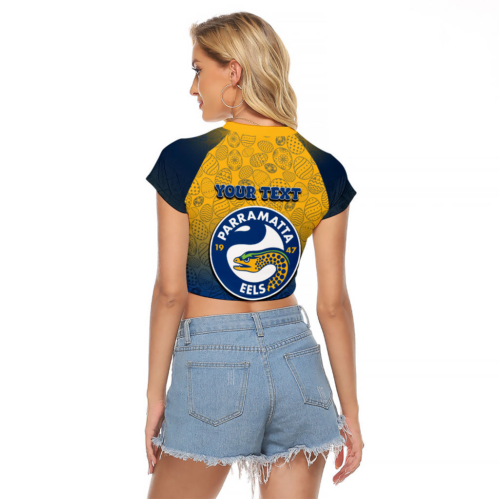 Personalized Parramatta Eels Raglan Cropped T Shirt Easter Mascot - Colorful Eggs Cartoon Style