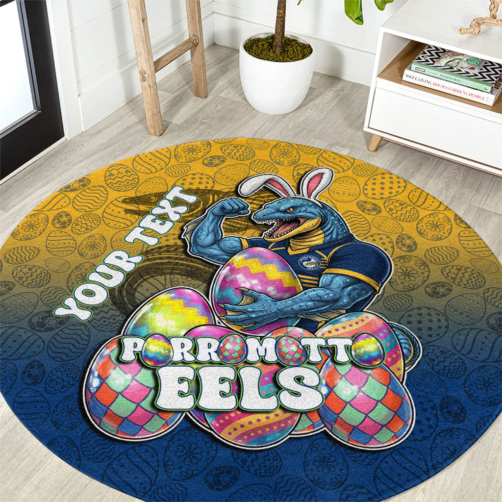 Personalized Parramatta Eels Round Carpet Easter Mascot - Colorful Eggs Cartoon Style