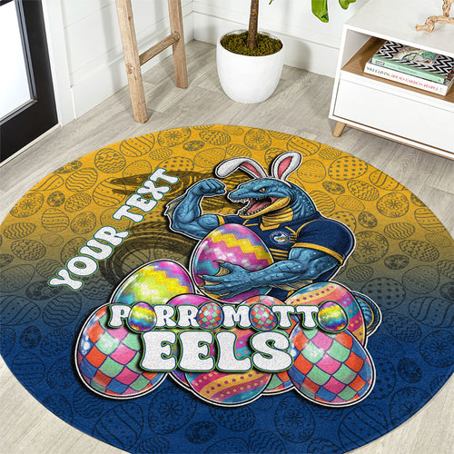 Personalized Parramatta Eels Round Carpet Easter Mascot - Colorful Eggs Cartoon Style