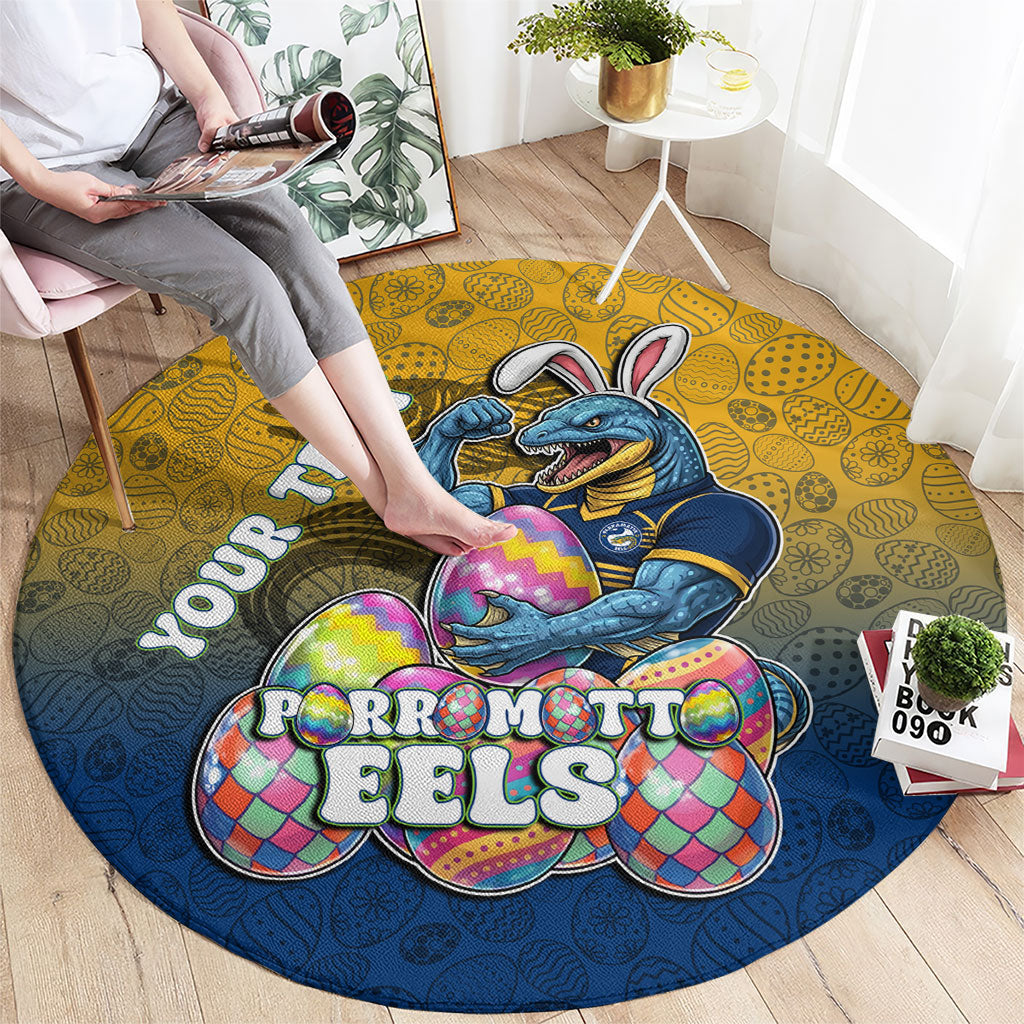 Personalized Parramatta Eels Round Carpet Easter Mascot - Colorful Eggs Cartoon Style