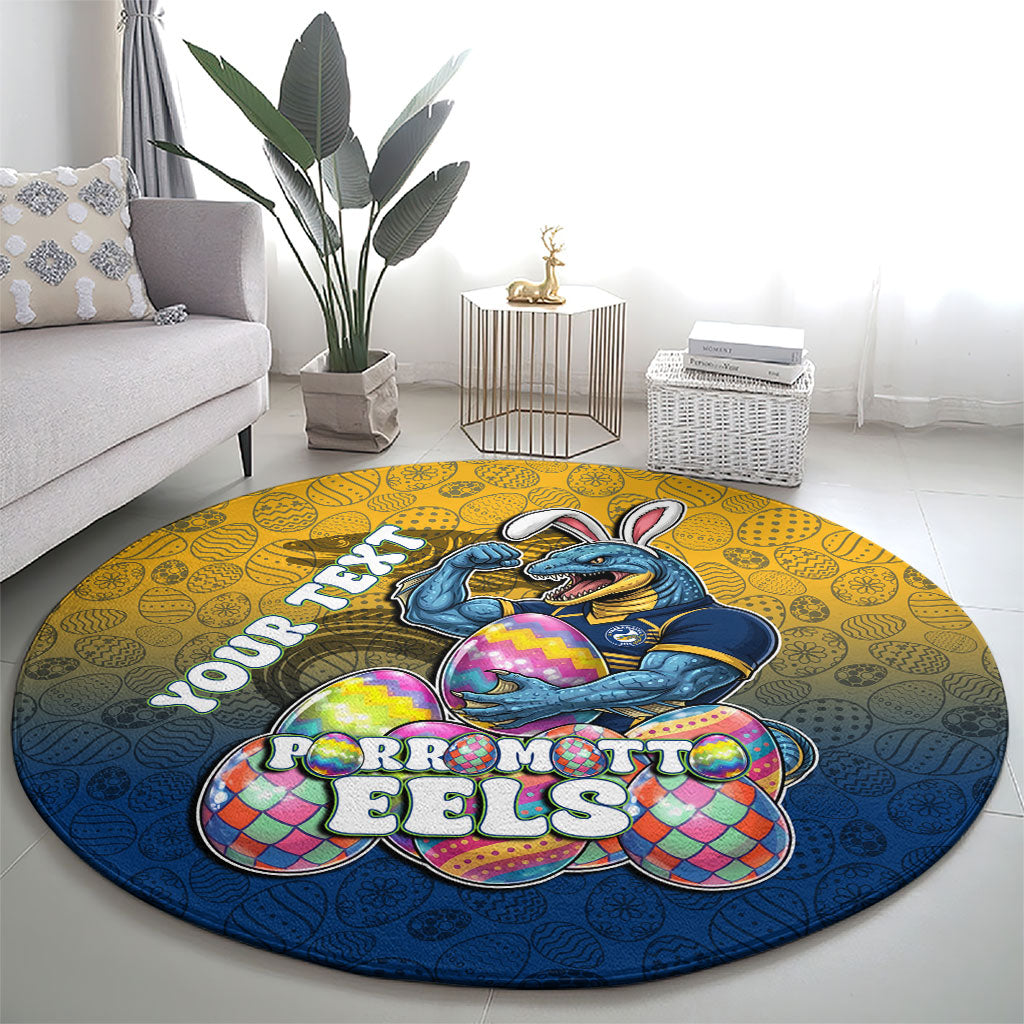 Personalized Parramatta Eels Round Carpet Easter Mascot - Colorful Eggs Cartoon Style