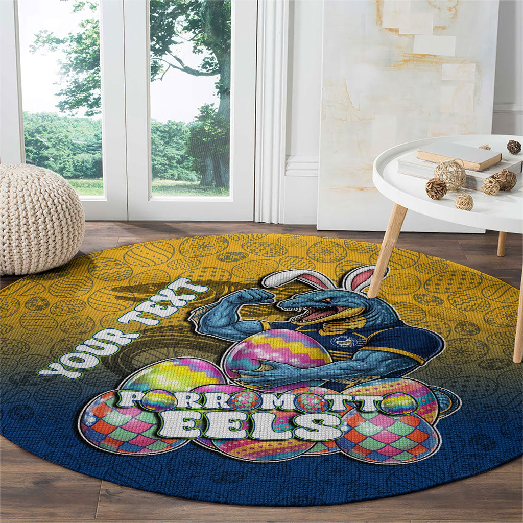 Personalized Parramatta Eels Round Carpet Easter Mascot - Colorful Eggs Cartoon Style