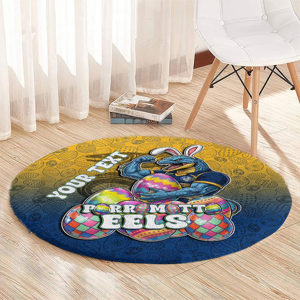 Personalized Parramatta Eels Round Carpet Easter Mascot - Colorful Eggs Cartoon Style