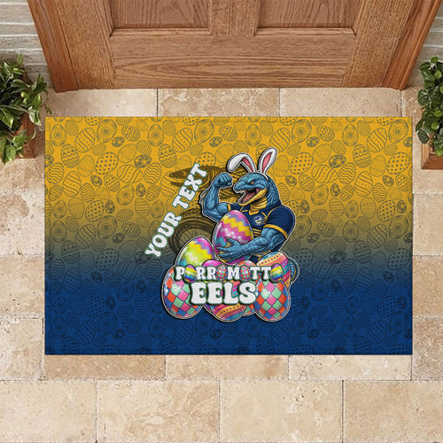 Personalized Parramatta Eels Rubber Doormat Easter Mascot - Colorful Eggs Cartoon Style