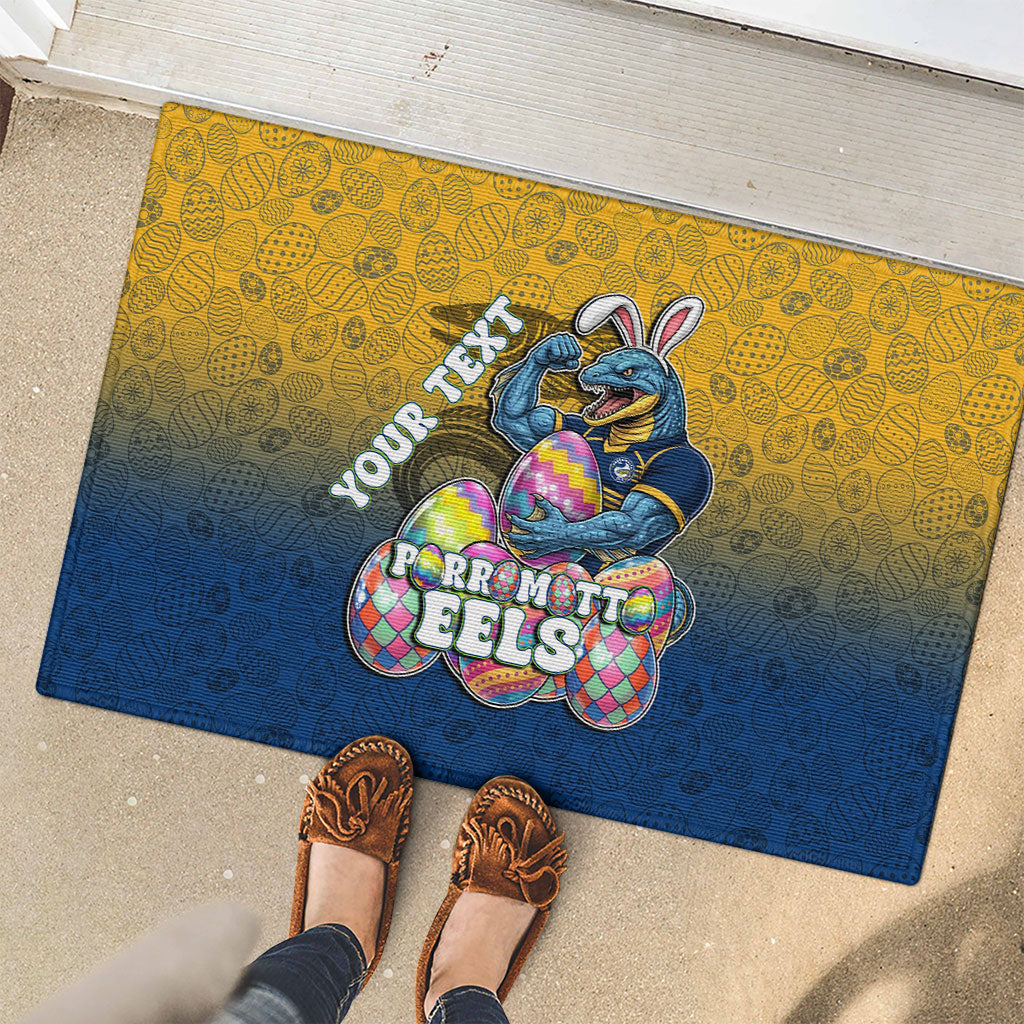 Personalized Parramatta Eels Rubber Doormat Easter Mascot - Colorful Eggs Cartoon Style