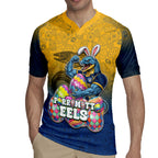 Personalized Parramatta Eels Rugby Jersey Easter Mascot - Colorful Eggs Cartoon Style