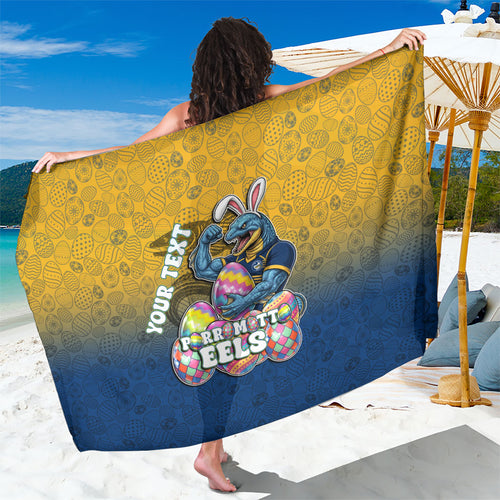 Personalized Parramatta Eels Sarong Easter Mascot - Colorful Eggs Cartoon Style