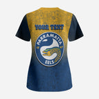 Personalized Parramatta Eels Scrub Top Easter Mascot - Colorful Eggs Cartoon Style