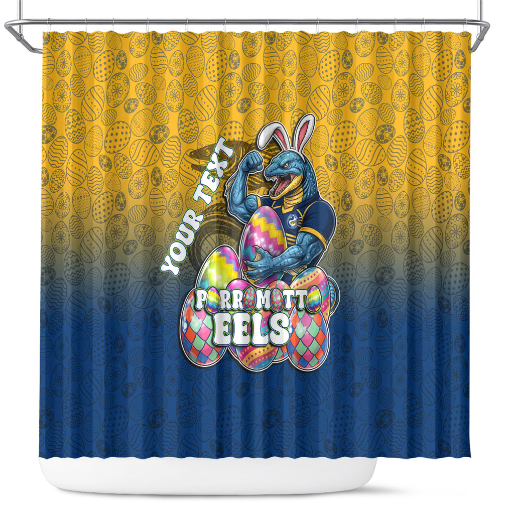 Personalized Parramatta Eels Shower Curtain Easter Mascot - Colorful Eggs Cartoon Style
