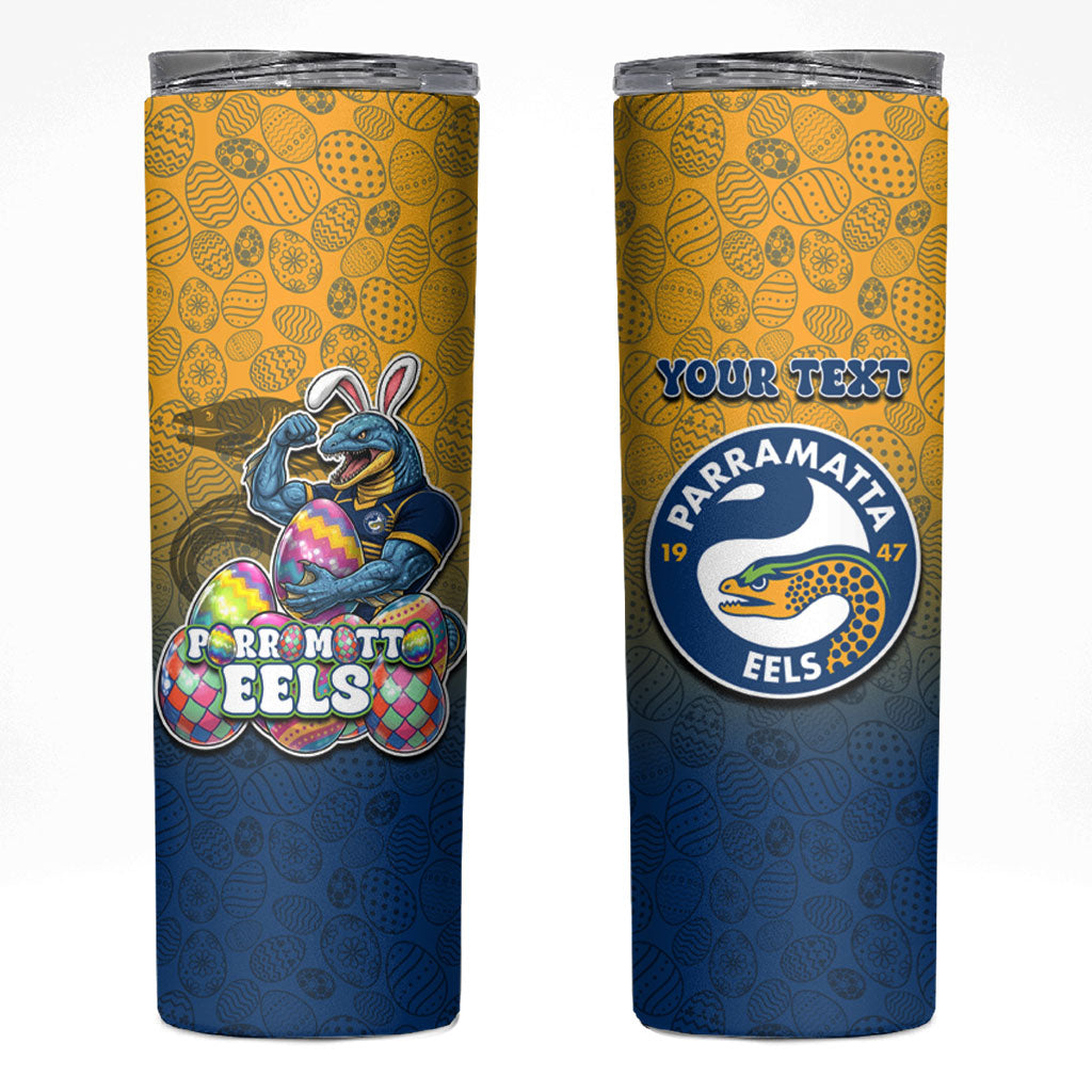 Personalized Parramatta Eels Skinny Tumbler Easter Mascot - Colorful Eggs Cartoon Style