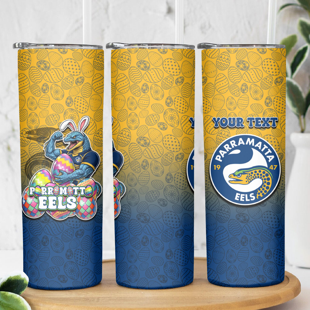 Personalized Parramatta Eels Skinny Tumbler Easter Mascot - Colorful Eggs Cartoon Style