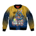 Personalized Parramatta Eels Sleeve Zip Bomber Jacket Easter Mascot - Colorful Eggs Cartoon Style
