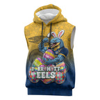 Personalized Parramatta Eels Sleeveless Hoodie Easter Mascot - Colorful Eggs Cartoon Style