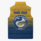 Personalized Parramatta Eels Sleeveless Puffer Jacket Easter Mascot - Colorful Eggs Cartoon Style