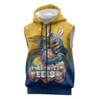 Personalized Parramatta Eels Sleeveless Zip Hoodie Easter Mascot - Colorful Eggs Cartoon Style