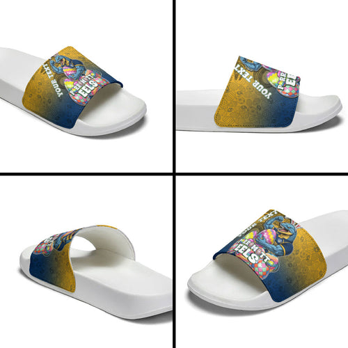 Personalized Parramatta Eels Slide Sandals Easter Mascot - Colorful Eggs Cartoon Style