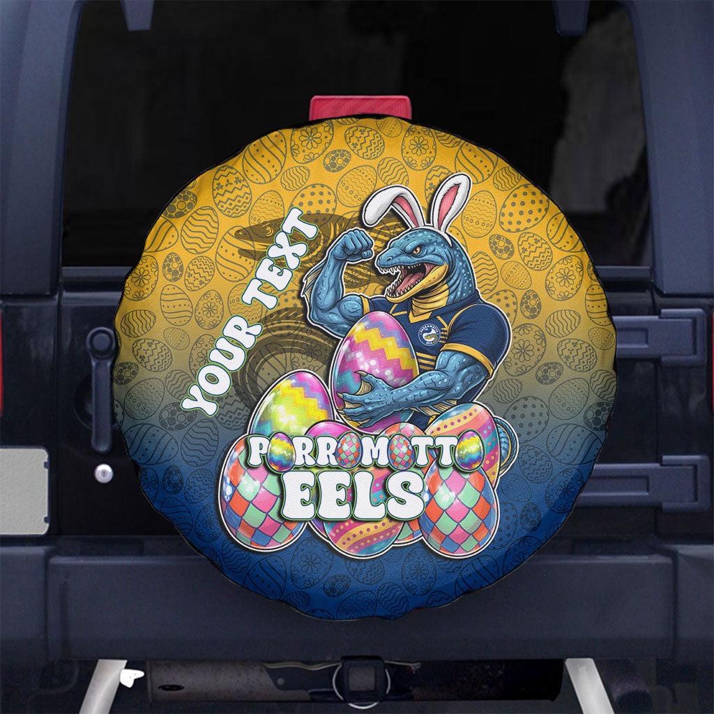 Personalized Parramatta Eels Spare Tire Cover Easter Mascot - Colorful Eggs Cartoon Style