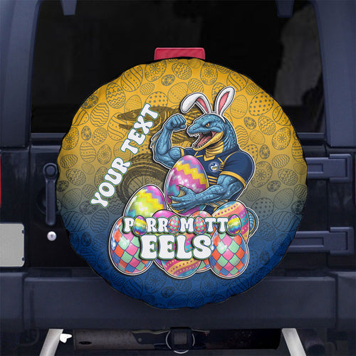 Personalized Parramatta Eels Spare Tire Cover Easter Mascot - Colorful Eggs Cartoon Style