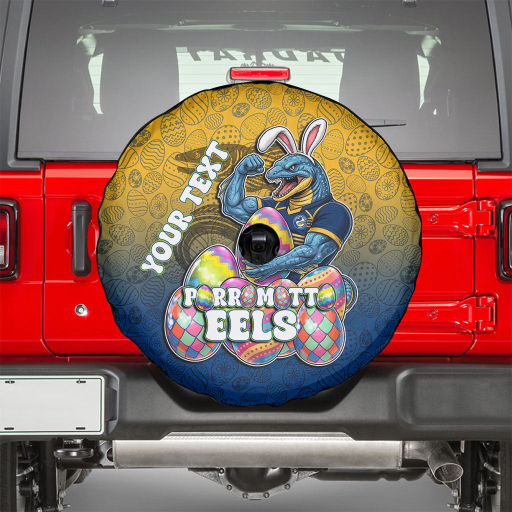 Personalized Parramatta Eels Spare Tire Cover Easter Mascot - Colorful Eggs Cartoon Style