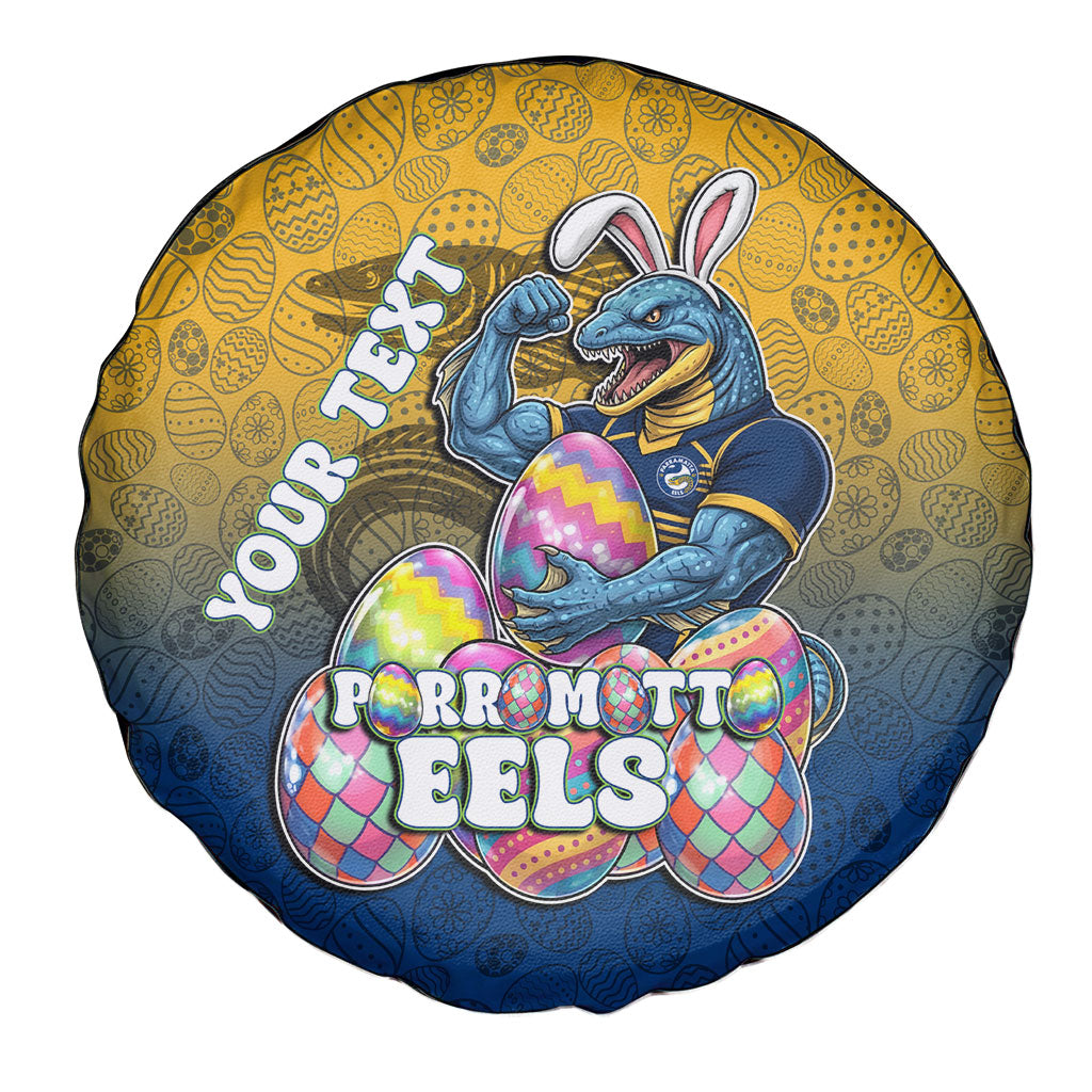 Personalized Parramatta Eels Spare Tire Cover Easter Mascot - Colorful Eggs Cartoon Style