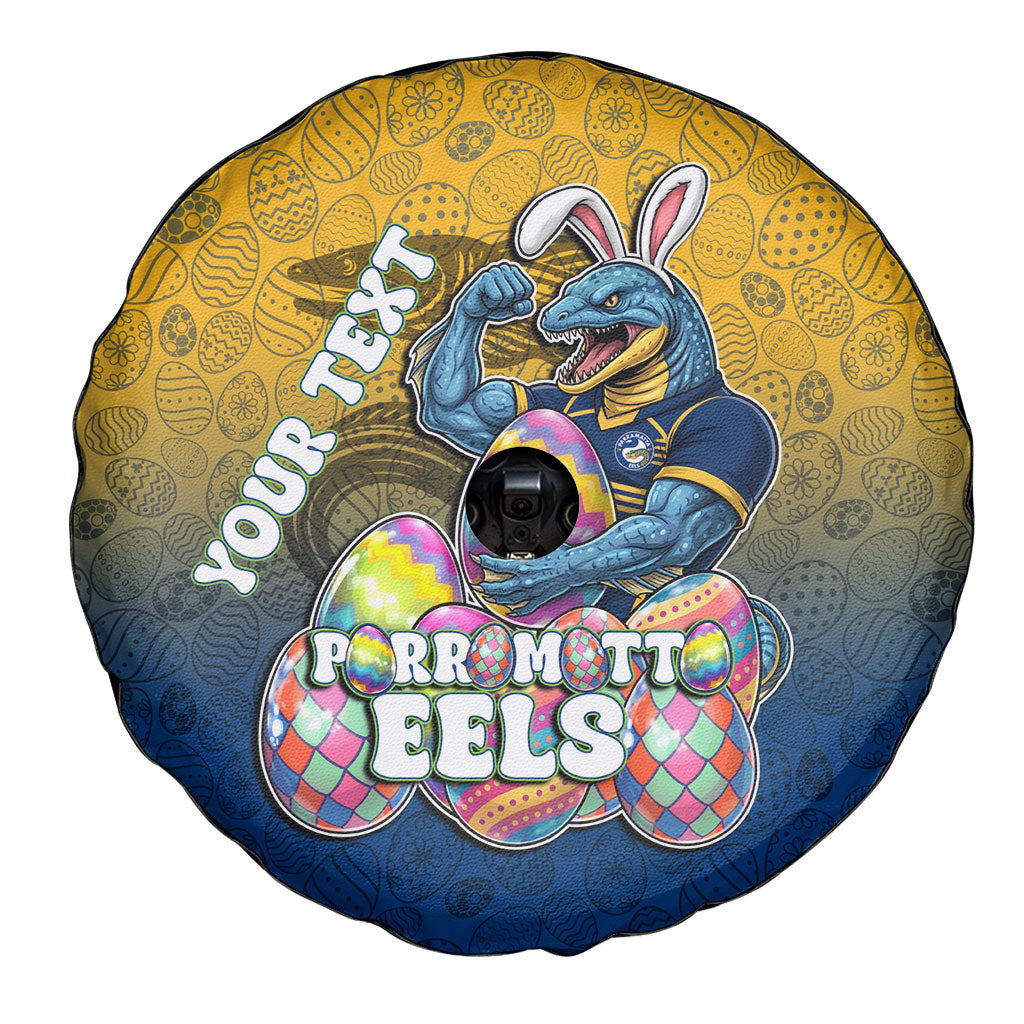 Personalized Parramatta Eels Spare Tire Cover Easter Mascot - Colorful Eggs Cartoon Style
