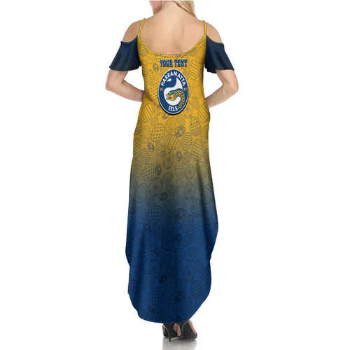 Personalized Parramatta Eels Summer Maxi Dress Easter Mascot - Colorful Eggs Cartoon Style