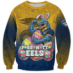 Personalized Parramatta Eels Sweatshirt Easter Mascot - Colorful Eggs Cartoon Style