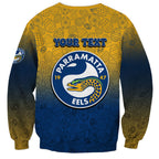 Personalized Parramatta Eels Sweatshirt Easter Mascot - Colorful Eggs Cartoon Style