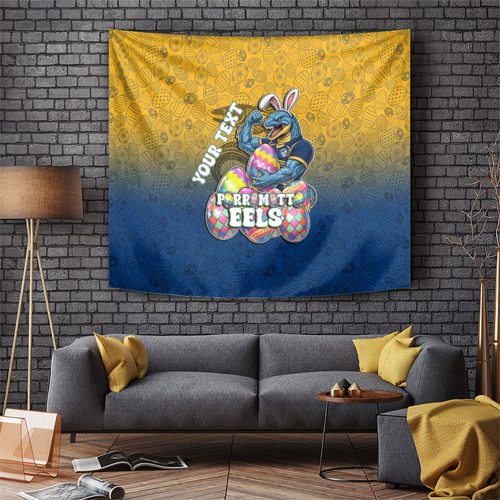 Personalized Parramatta Eels Tapestry Easter Mascot - Colorful Eggs Cartoon Style