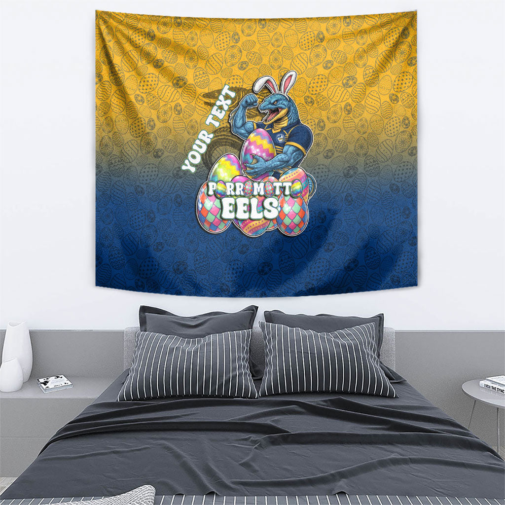 Personalized Parramatta Eels Tapestry Easter Mascot - Colorful Eggs Cartoon Style