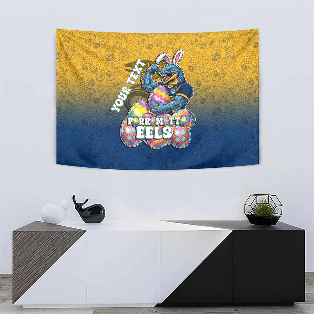 Personalized Parramatta Eels Tapestry Easter Mascot - Colorful Eggs Cartoon Style
