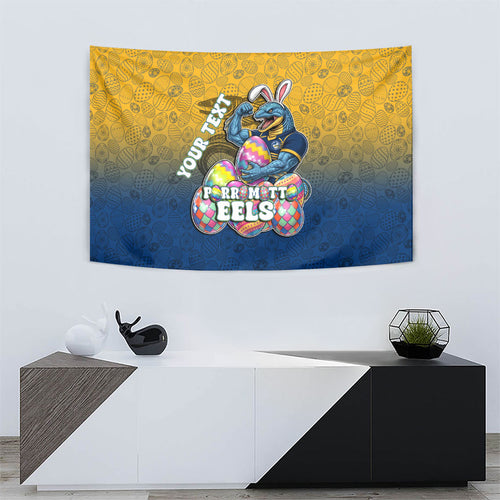 Personalized Parramatta Eels Tapestry Easter Mascot - Colorful Eggs Cartoon Style