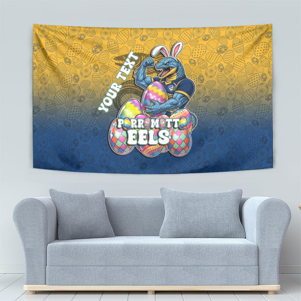 Personalized Parramatta Eels Tapestry Easter Mascot - Colorful Eggs Cartoon Style