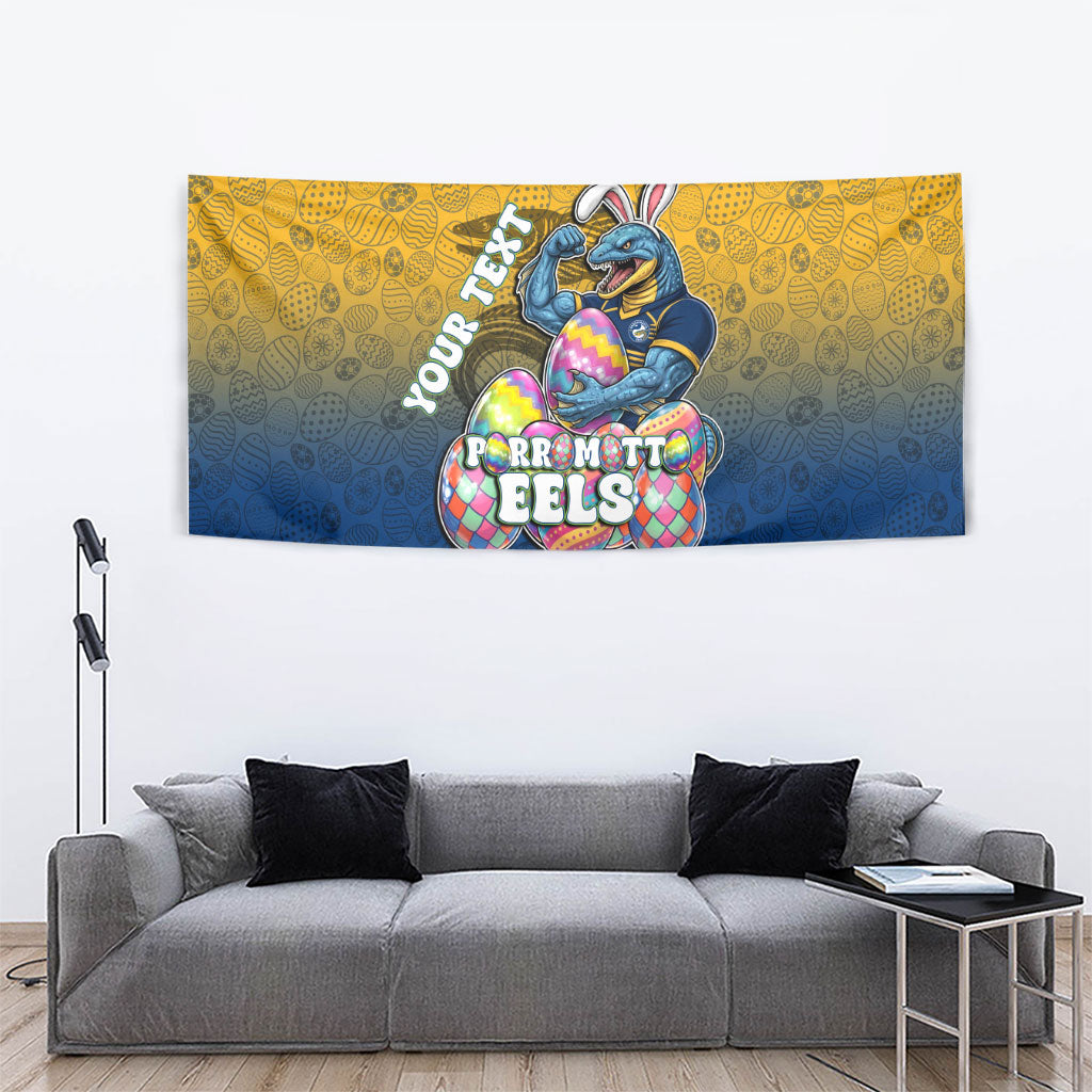 Personalized Parramatta Eels Tapestry Easter Mascot - Colorful Eggs Cartoon Style