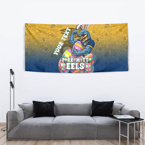 Personalized Parramatta Eels Tapestry Easter Mascot - Colorful Eggs Cartoon Style