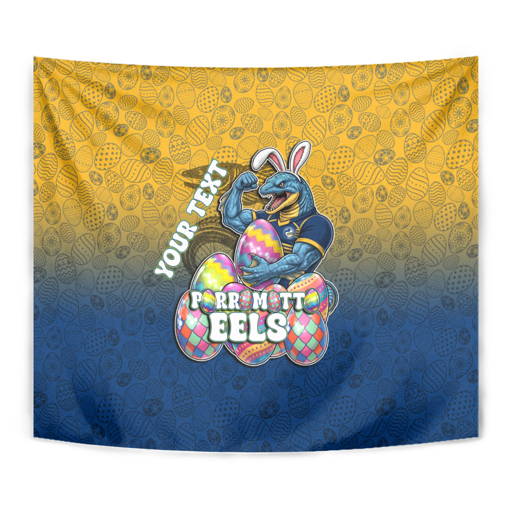 Personalized Parramatta Eels Tapestry Easter Mascot - Colorful Eggs Cartoon Style