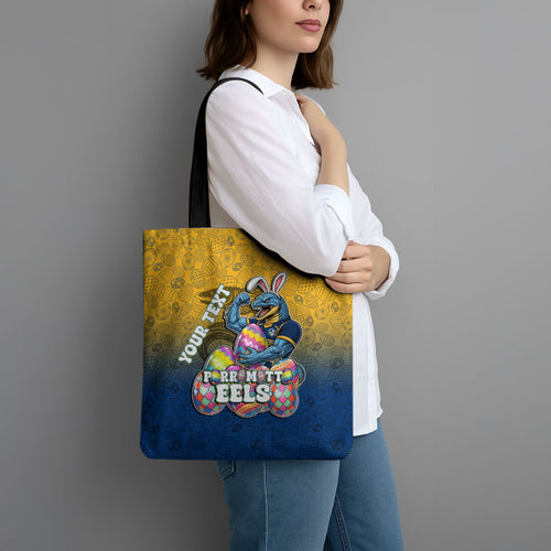 Personalized Parramatta Eels Tote Bag Easter Mascot - Colorful Eggs Cartoon Style