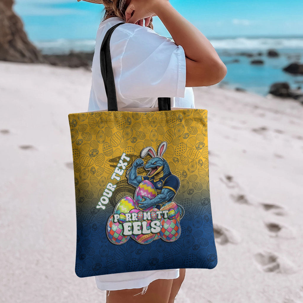 Personalized Parramatta Eels Tote Bag Easter Mascot - Colorful Eggs Cartoon Style