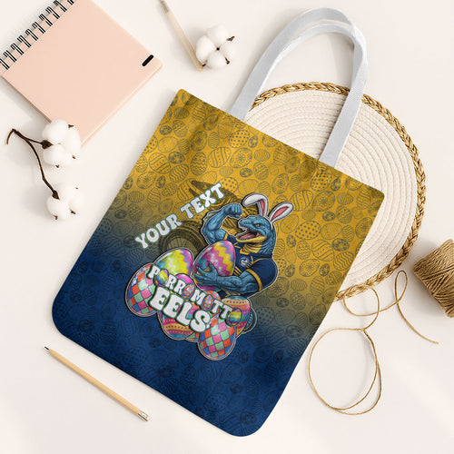 Personalized Parramatta Eels Tote Bag Easter Mascot - Colorful Eggs Cartoon Style