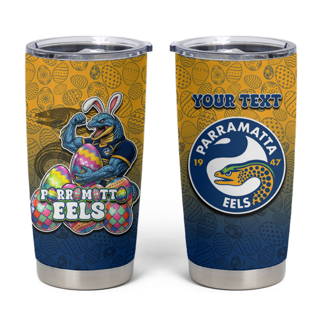 Personalized Parramatta Eels Tumbler Cup Easter Mascot - Colorful Eggs Cartoon Style