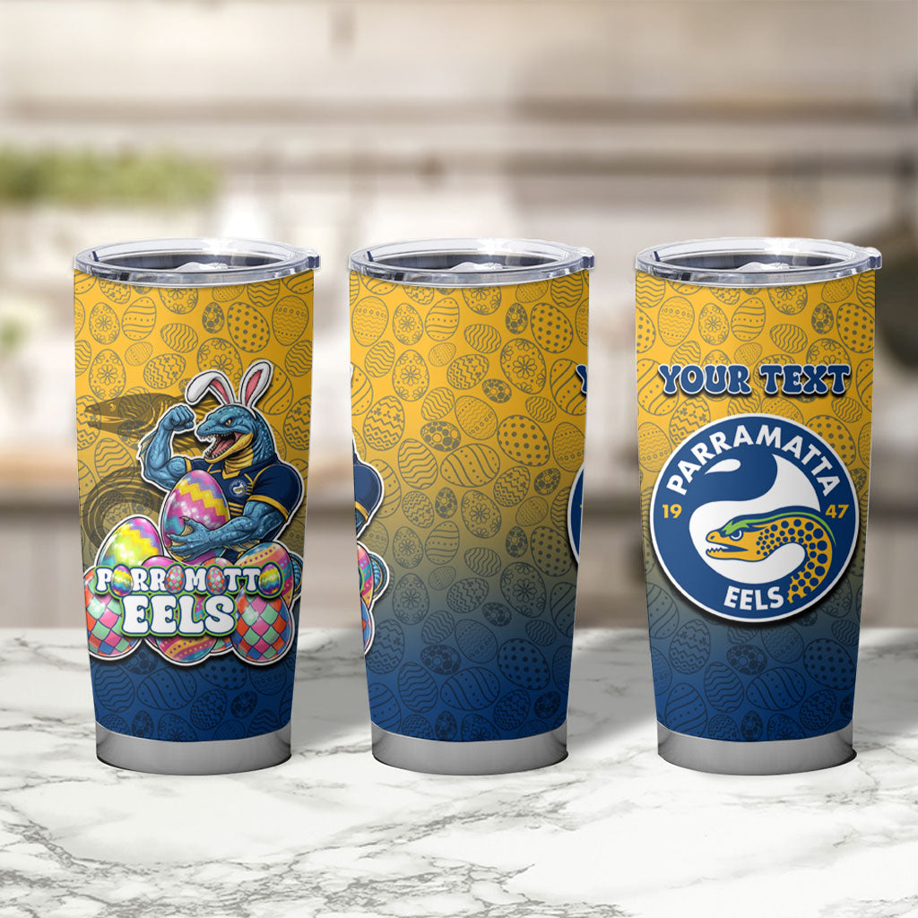 Personalized Parramatta Eels Tumbler Cup Easter Mascot - Colorful Eggs Cartoon Style
