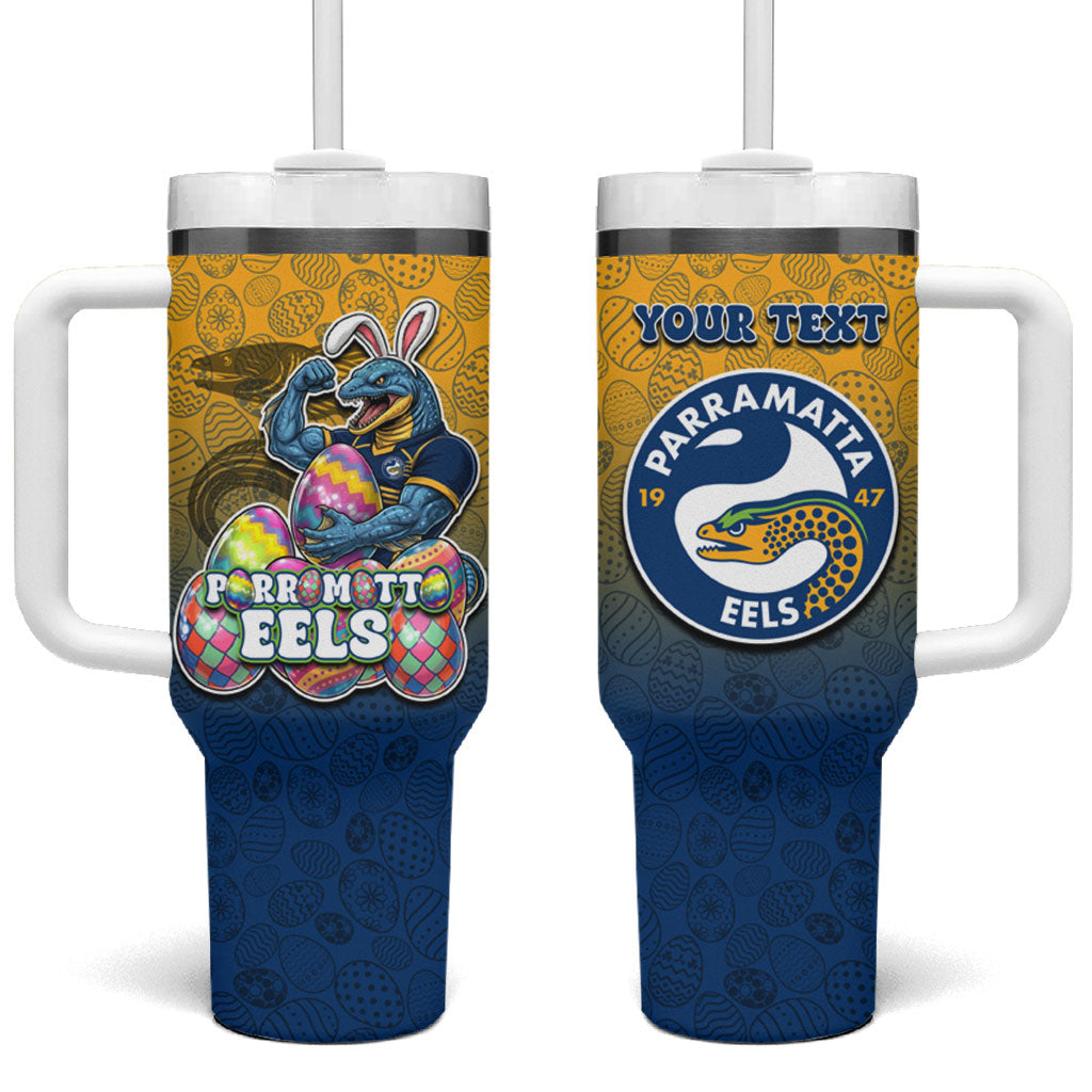 Personalized Parramatta Eels Tumbler With Handle Easter Mascot - Colorful Eggs Cartoon Style