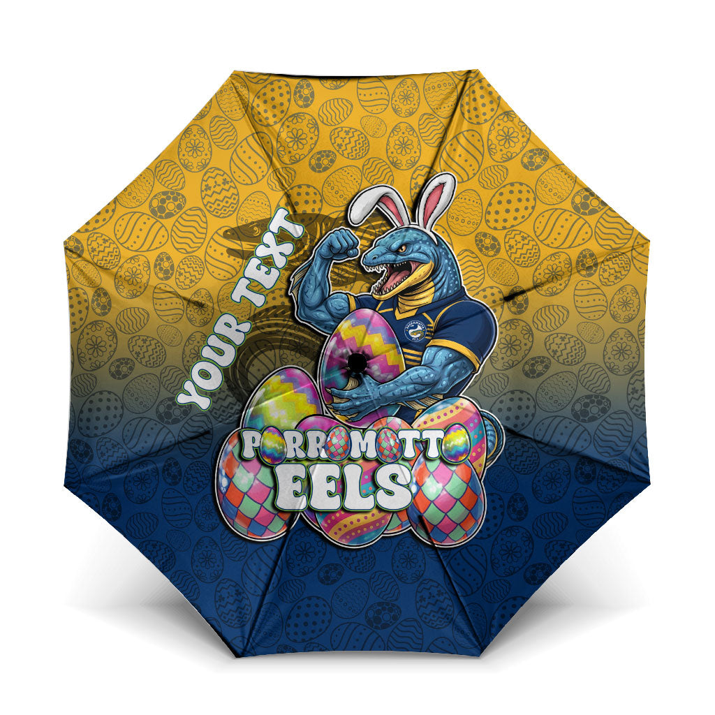 Personalized Parramatta Eels Umbrella Easter Mascot - Colorful Eggs Cartoon Style