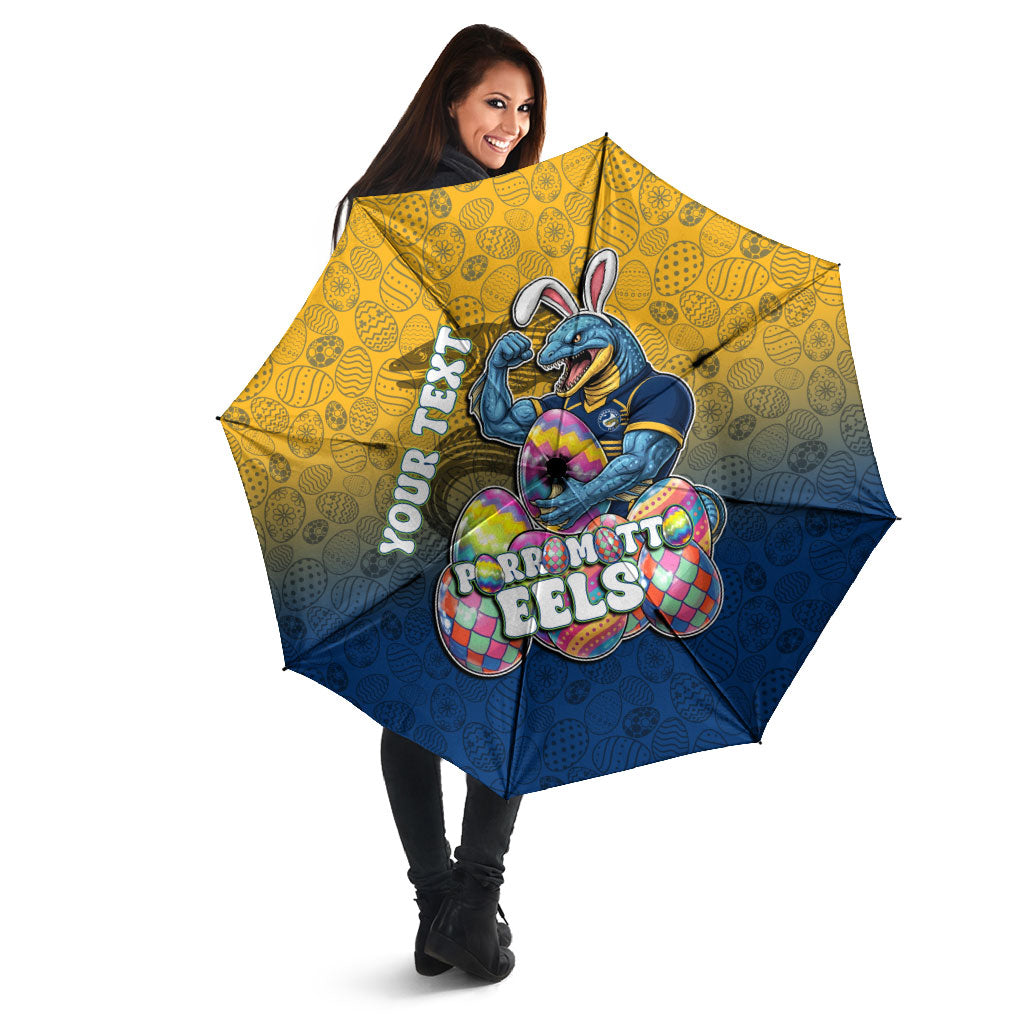 Personalized Parramatta Eels Umbrella Easter Mascot - Colorful Eggs Cartoon Style