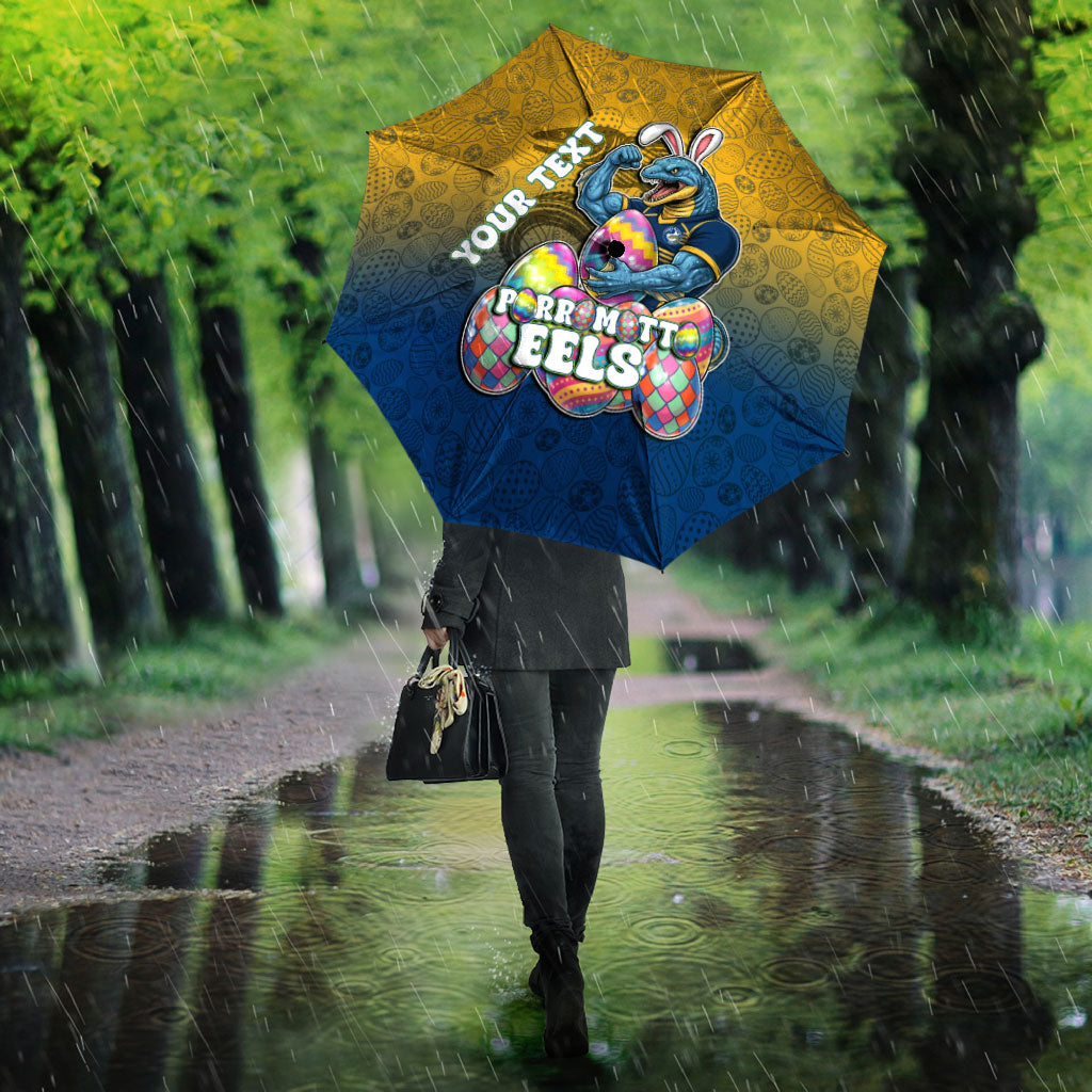 Personalized Parramatta Eels Umbrella Easter Mascot - Colorful Eggs Cartoon Style
