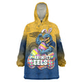 Personalized Parramatta Eels Wearable Blanket Hoodie Easter Mascot - Colorful Eggs Cartoon Style